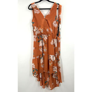 Luxology Burnt Orange Floral Lily White High Low Midi Tank Dress Women's 4 NWT